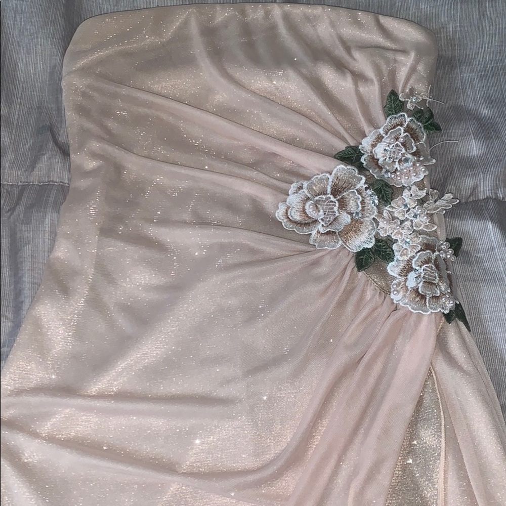 Strapless, sheer dress with flowers!